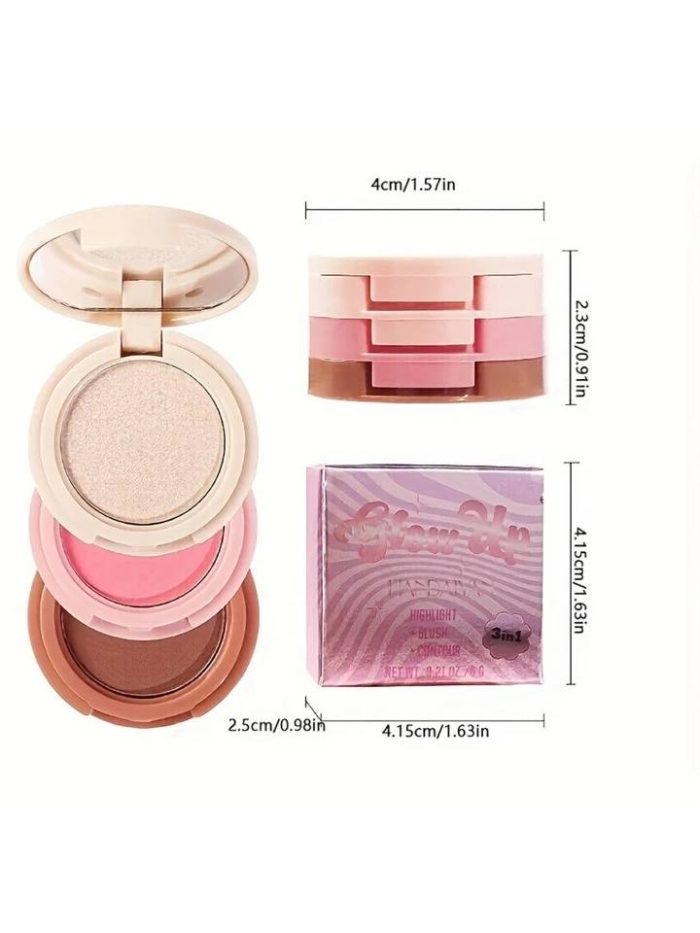 1pc Highlighter, Blush, Contour 3in1 Cosmetic Palette - Image 4