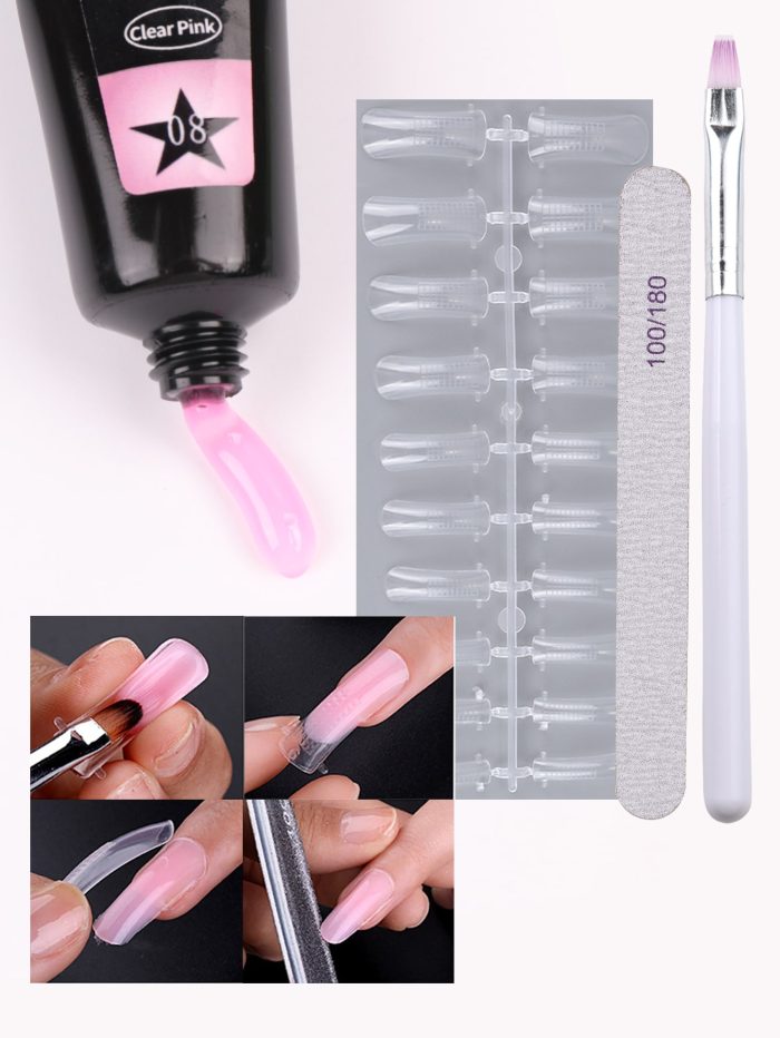 25pcs Extension Poly Nail Gel Kit 15ml Clear Pink Prolong Acrylic Nail Gel With Nail File Cleanser Extension Mold Clip Brush Manicure Tools Kit - Image 2