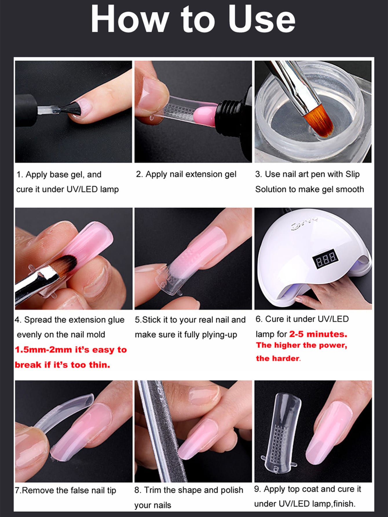 25pcs Extension Poly Nail Gel Kit 15ml Clear Pink Prolong Acrylic Nail Gel With Nail File Cleanser Extension Mold Clip Brush Manicure Tools Kit - Image 6