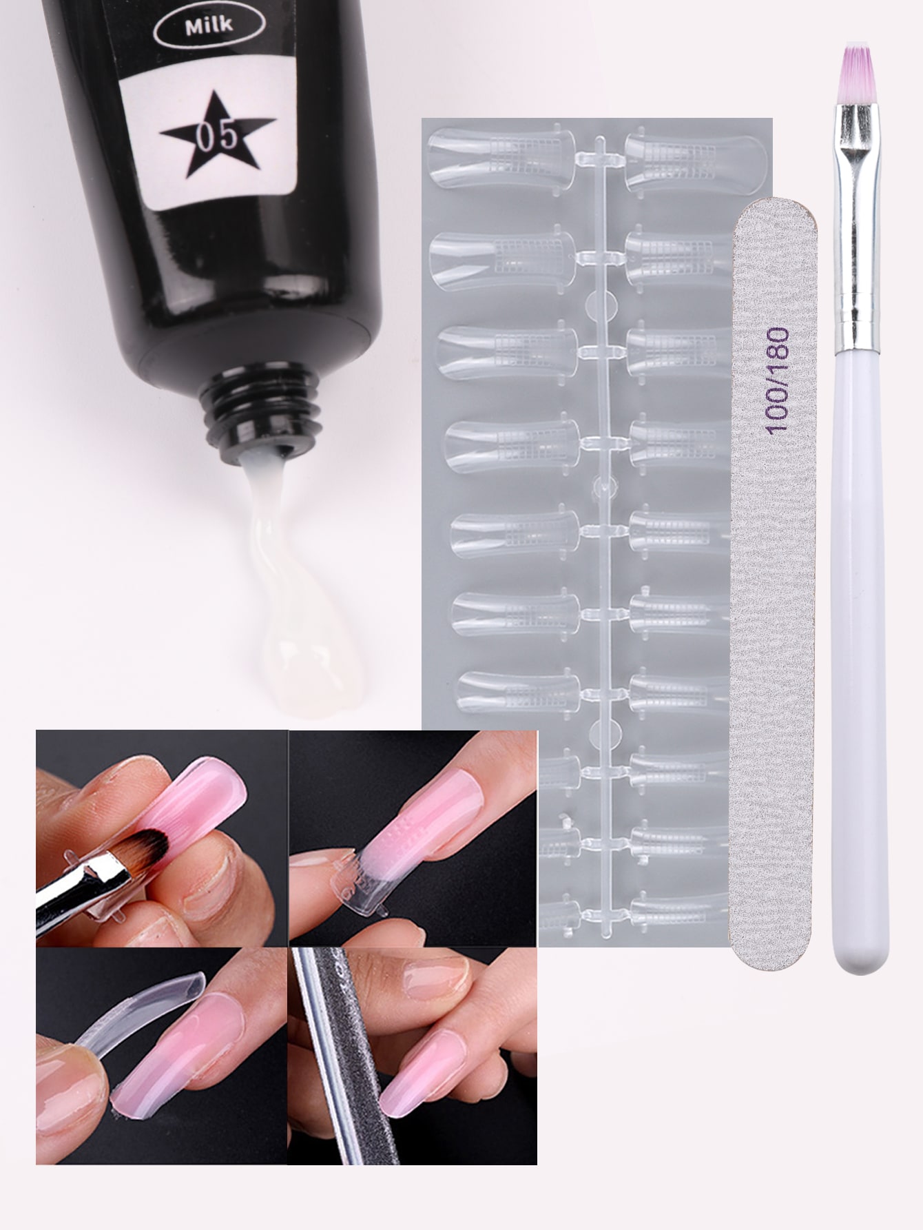 25pcs Milk Color Extension Nail Gel Kit 15ml Poly Prolong Gel Nail Acrylic Strengthen Gel With Nail File Extension Mold Clip Brush Cleanser Manicure Tools - Image 2
