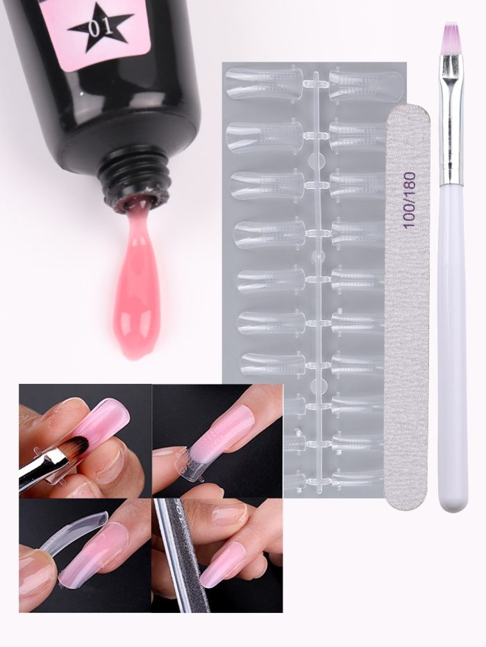 25pcs Poly Extension Nail Gel Kit 15ml Soft Pink Acrylic Gel UV Prolong Building Gel with Nail File Clip Extension Mold Brush Cleanser Manicure Tool Set - Image 2