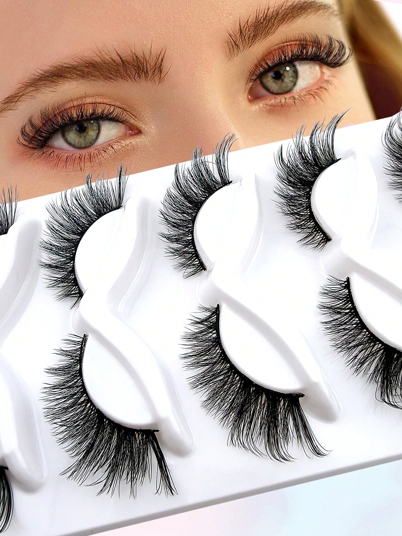 5 Pairs Full False Lashes 20mm Fox Eye Faux Mink Cat Eye Look Angle Wing Tail Elongated Strip Lashes - Image 2