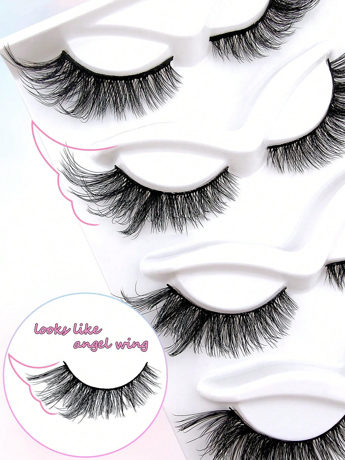 5 Pairs Full False Lashes 20mm Fox Eye Faux Mink Cat Eye Look Angle Wing Tail Elongated Strip Lashes - Image 4