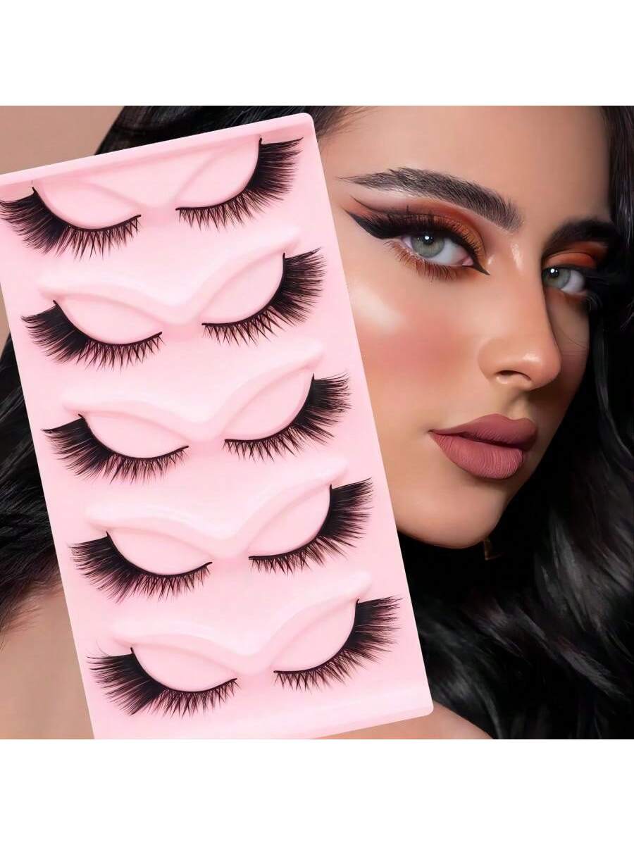 5 pairs, grafting false eyelashes, thick cat eye oblique flying eyelashes, makeup necessary portable grafting false eyelashes, natural ultra-fine dry section grafting eyelashes beginners - Image 4