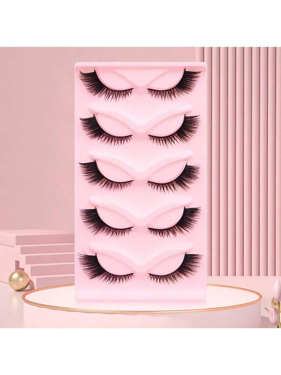 5 pairs, grafting false eyelashes, thick cat eye oblique flying eyelashes, makeup necessary portable grafting false eyelashes, natural ultra-fine dry section grafting eyelashes beginners - Image 3