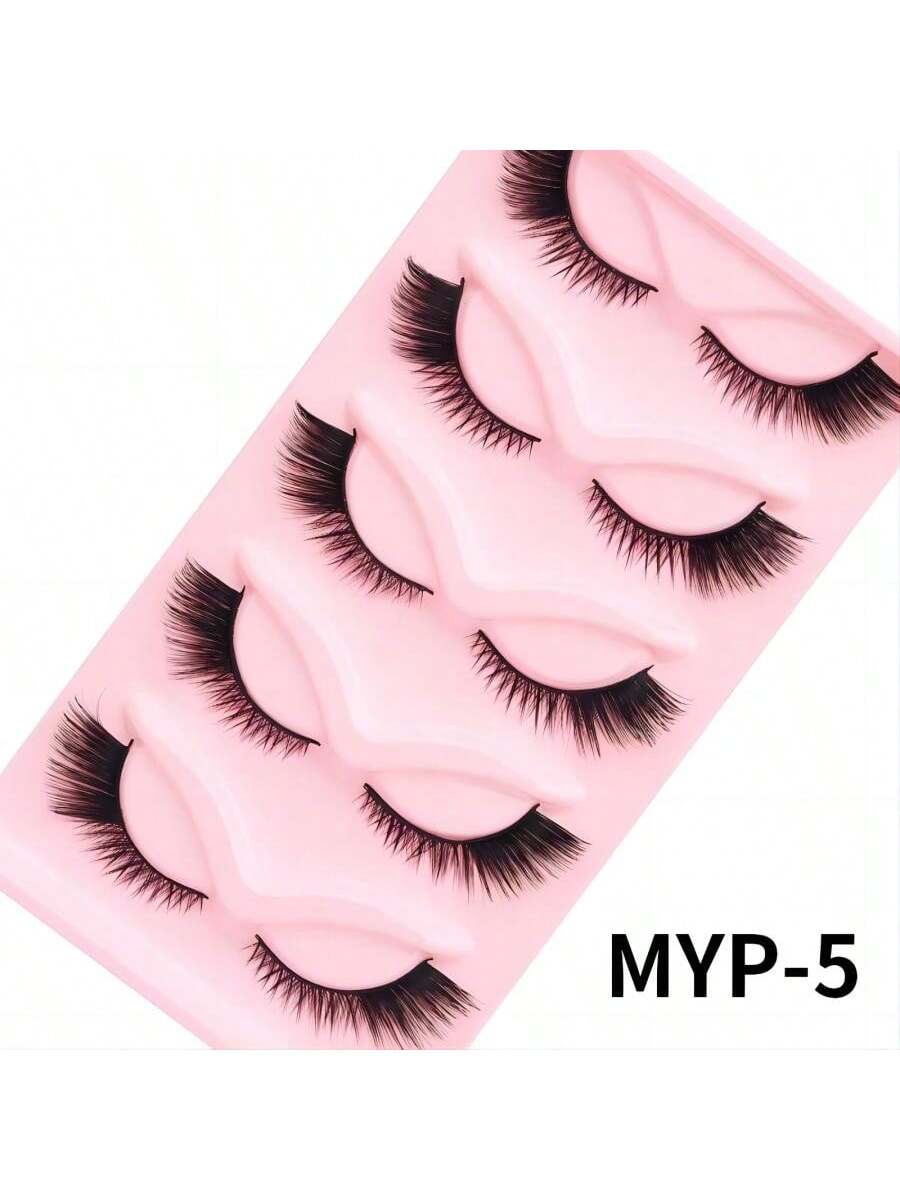 5 pairs, grafting false eyelashes, thick cat eye oblique flying eyelashes, makeup necessary portable grafting false eyelashes, natural ultra-fine dry section grafting eyelashes beginners - Image 5