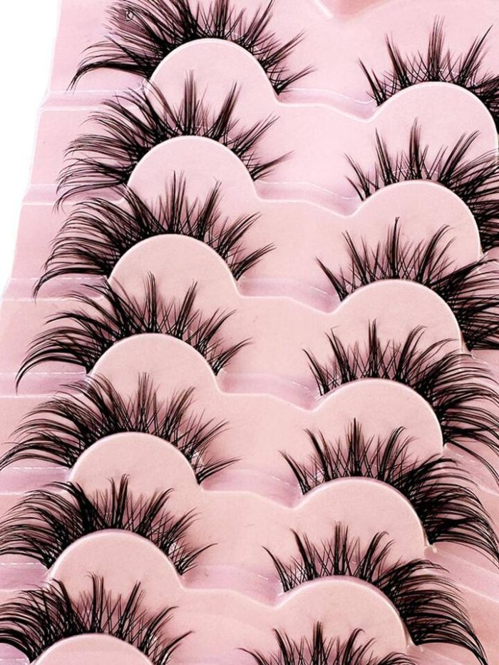 7pairs Pink Fluffy Cat Eye Style Natural Long Full Stripe False Eyelash Wing Tip Soft Lashes - Image 3