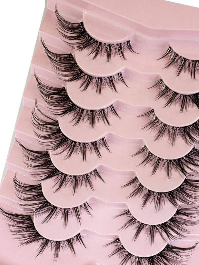 7pairs Pink Fluffy Cat Eye Style Natural Long Full Stripe False Eyelash Wing Tip Soft Lashes - Image 2