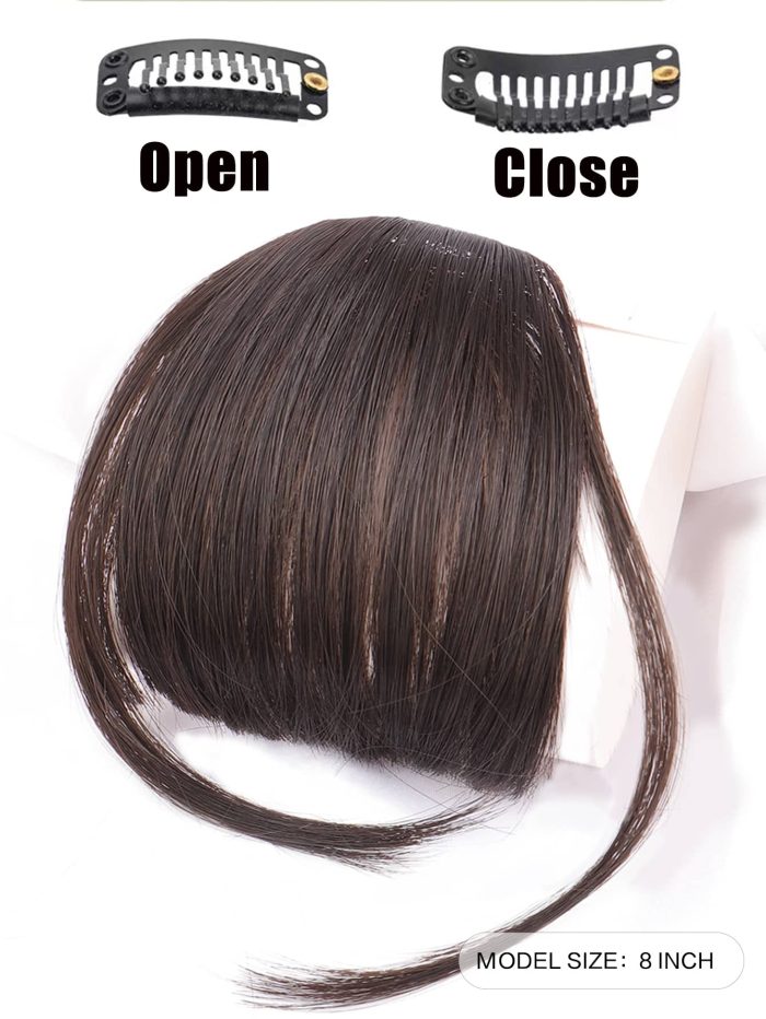 Brown Black Bangs Hair Clip in Human Wispy Fringe with Temples Hairpieces for Women on Air Flat Neat Extension Daily Wear Linen Brown - Image 3