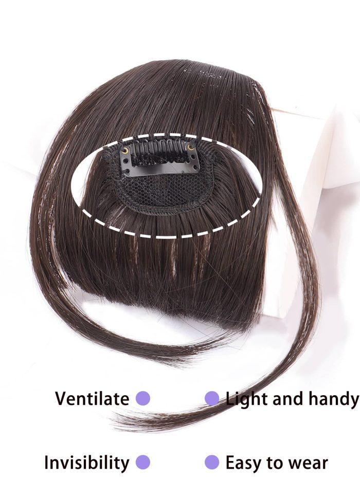 Brown Black Bangs Hair Clip in Human Wispy Fringe with Temples Hairpieces for Women on Air Flat Neat Extension Daily Wear Linen Brown - Image 5