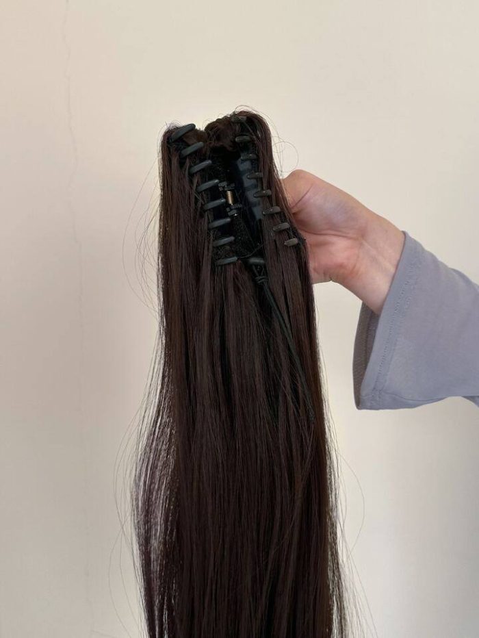 Claw Ponytail Extension Brown Long Straight Hair 26inch Heat Resistant Fiber Synthetic Hairpiece - Image 4