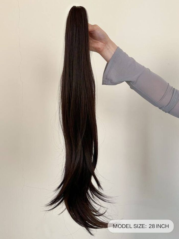 Claw Ponytail Extension Brown Long Straight Hair 26inch Heat Resistant Fiber Synthetic Hairpiece - Image 3