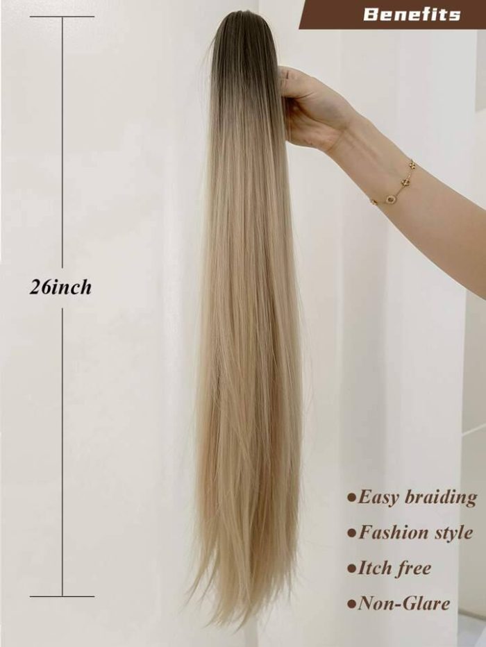 Claw Ponytail Extension Brown and gold color Long Straight Hair 26inch Heat Resistant Fiber Synthetic Hairpiece - Image 3