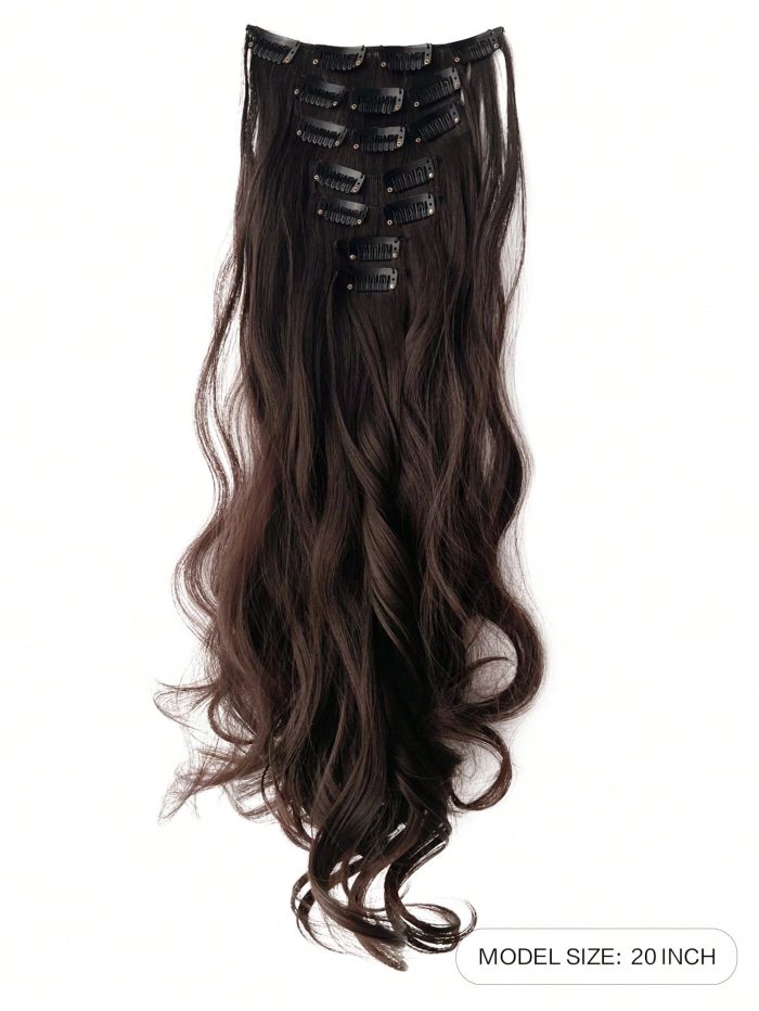 Clip in Synthetic Hair Extensions Long Wavy Brown, Hair Extensions Clip in Hair Extensions 20- 22 Inch - Image 7