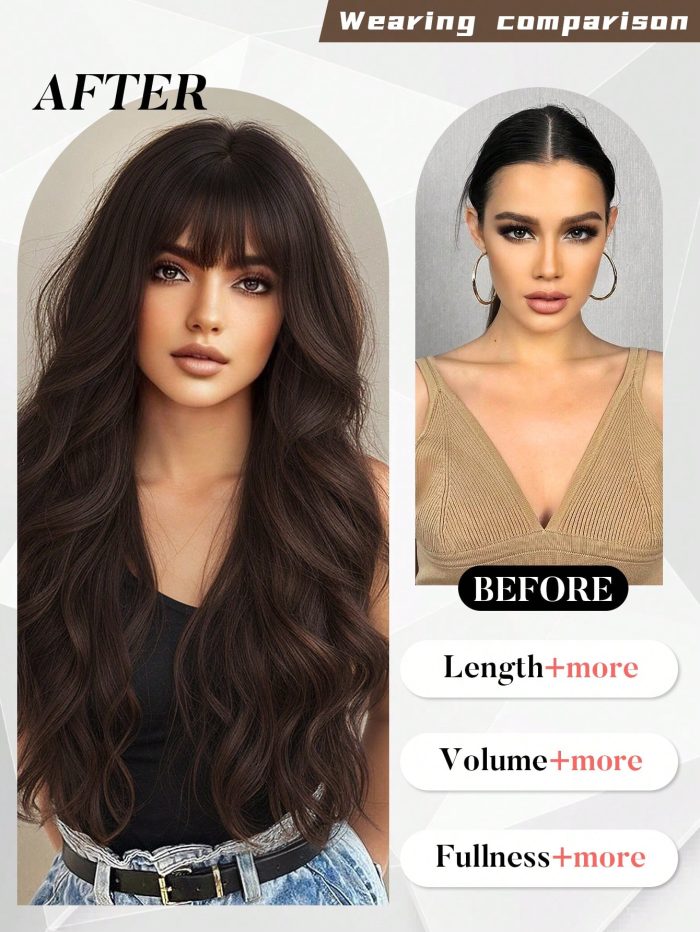 Clip in Synthetic Hair Extensions Long Wavy Brown, Hair Extensions Clip in Hair Extensions 20- 22 Inch - Image 6