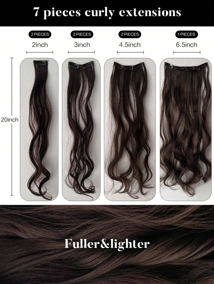 Clip in Synthetic Hair Extensions Long Wavy Brown, Hair Extensions Clip in Hair Extensions 20- 22 Inch - Image 5