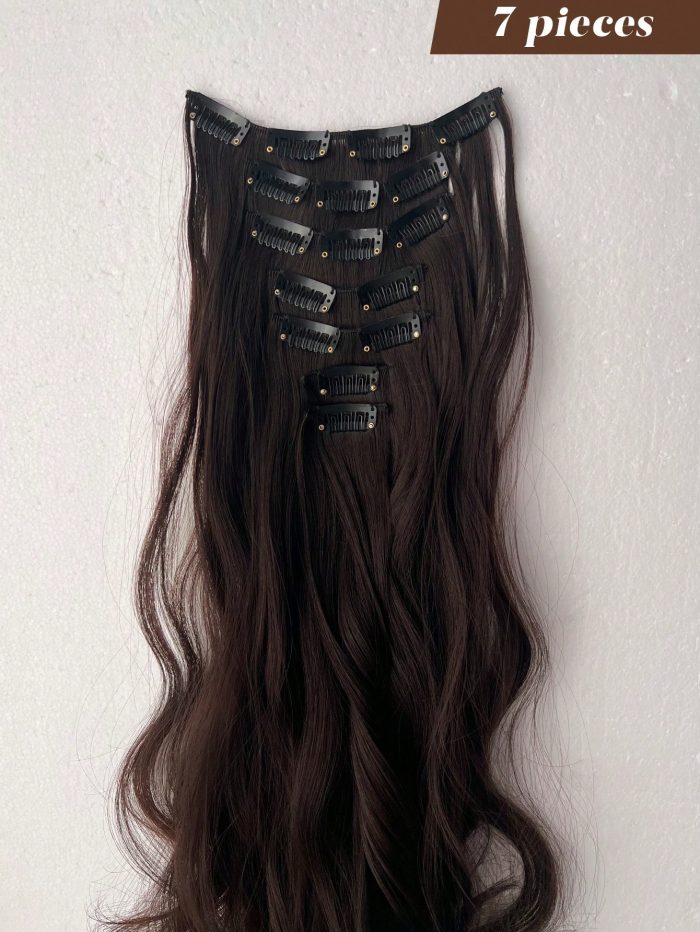 Clip in Synthetic Hair Extensions Long Wavy Brown, Hair Extensions Clip in Hair Extensions 20- 22 Inch - Image 4