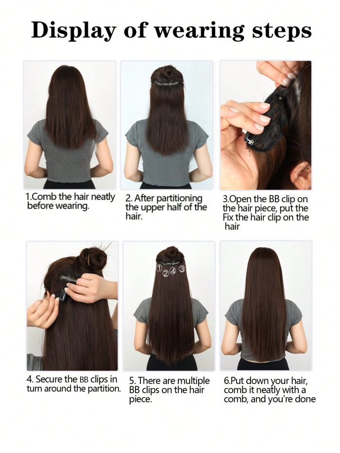 Clip in Synthetic Hair Extensions Long Wavy Brown, Hair Extensions Clip in Hair Extensions 20- 22 Inch - Image 2