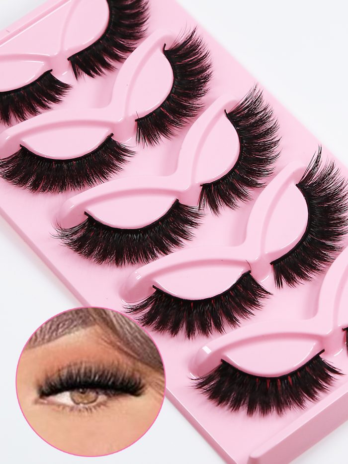 False Eyelashes, 5Pairs 12Mm-17Mm Volumized Thick Slender Stereoscopic Fake Eyelashes Natural Makeup False Eyelashes For Party Club