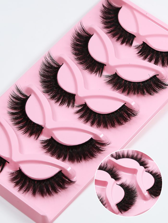 False Eyelashes, 5Pairs 12Mm-17Mm Volumized Thick Slender Stereoscopic Fake Eyelashes Natural Makeup False Eyelashes For Party Club - Image 3