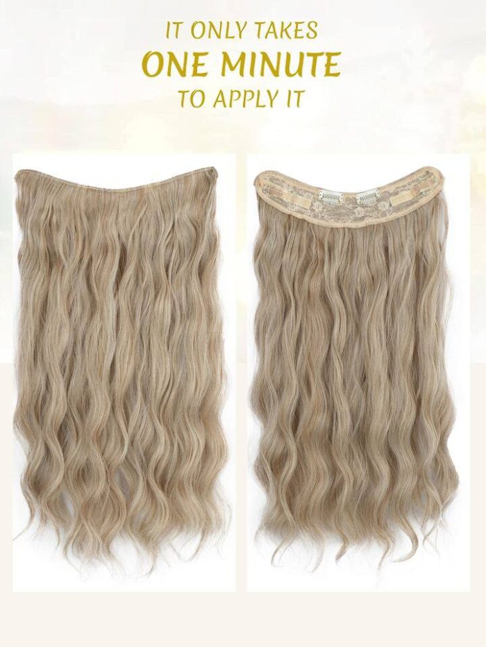 Invisible Wire Hair Extensions 20 Inch Secret Synthetic Hairpieces with Transparent Wire Adjustable Size 2 Secure Clips Light Long Wavy Curly Hair Extensions for Women(blonde) Gold - Image 4
