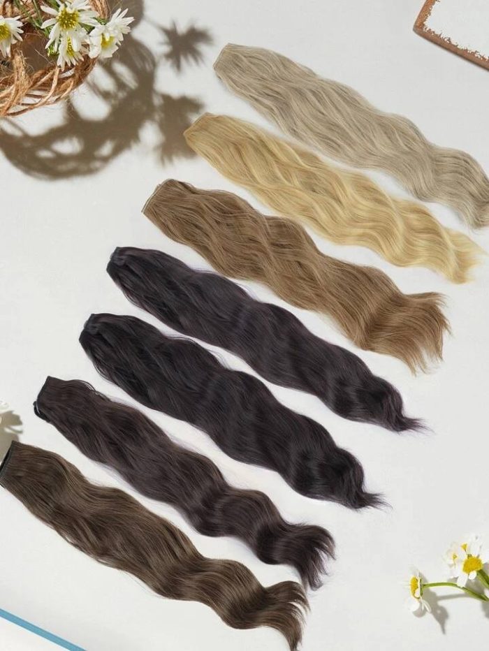 Invisible Wire Hair Extensions 20 Inch Secret Synthetic Hairpieces with Transparent Wire Adjustable Size 2 Secure Clips Light Long Wavy Curly Hair Extensions for Women(black) - Image 6