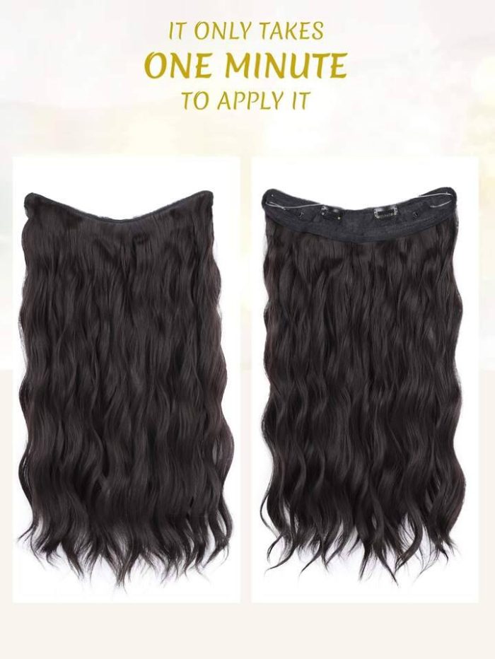 Invisible Wire Hair Extensions 20 Inch Secret Synthetic Hairpieces with Transparent Wire Adjustable Size 2 Secure Clips Light Long Wavy Curly Hair Extensions for Women(black) - Image 2