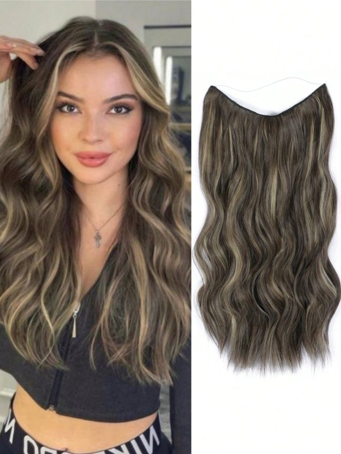 Mushroom Brown Balayage Synthetic Wavy Halo Hair Extension with Clips for Daily Use Mocha Brown