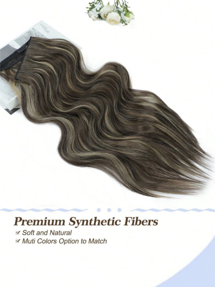 Mushroom Brown Balayage Synthetic Wavy Halo Hair Extension with Clips for Daily Use Mocha Brown - Image 2