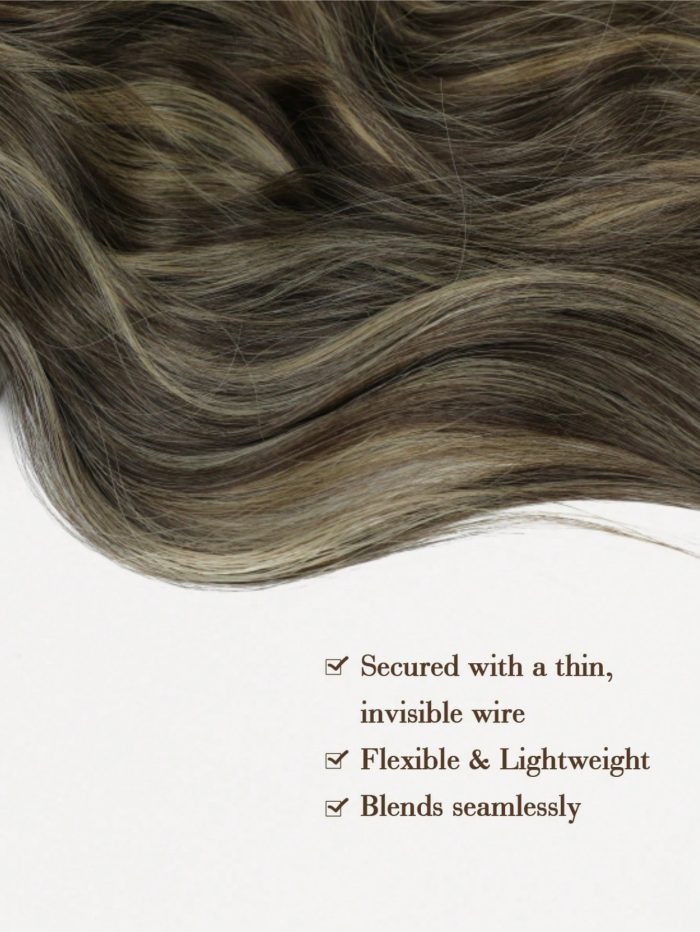 Mushroom Brown Balayage Synthetic Wavy Halo Hair Extension with Clips for Daily Use Mocha Brown - Image 4
