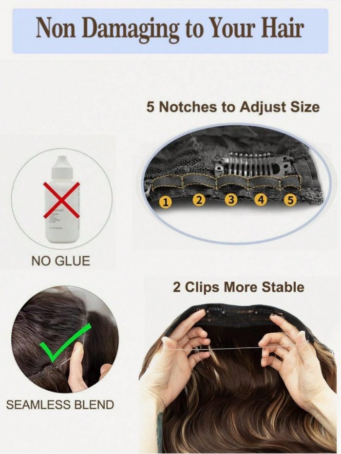 Mushroom Brown Balayage Synthetic Wavy Halo Hair Extension with Clips for Daily Use Mocha Brown - Image 6