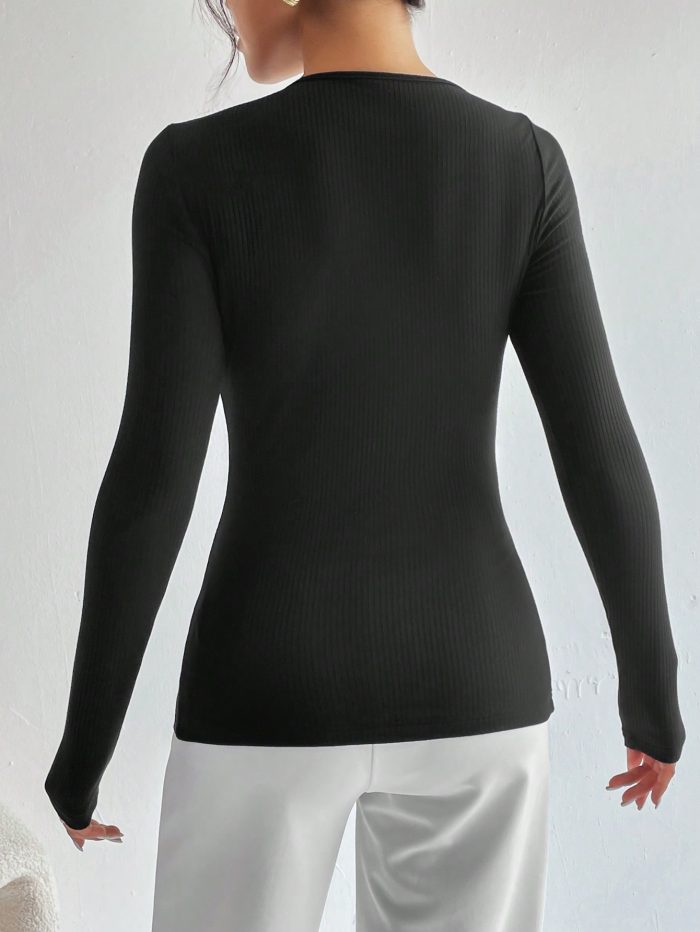 SHEIN Privé Asymmetrical Neck Cut Out Ribbed Knit Tee - Image 2