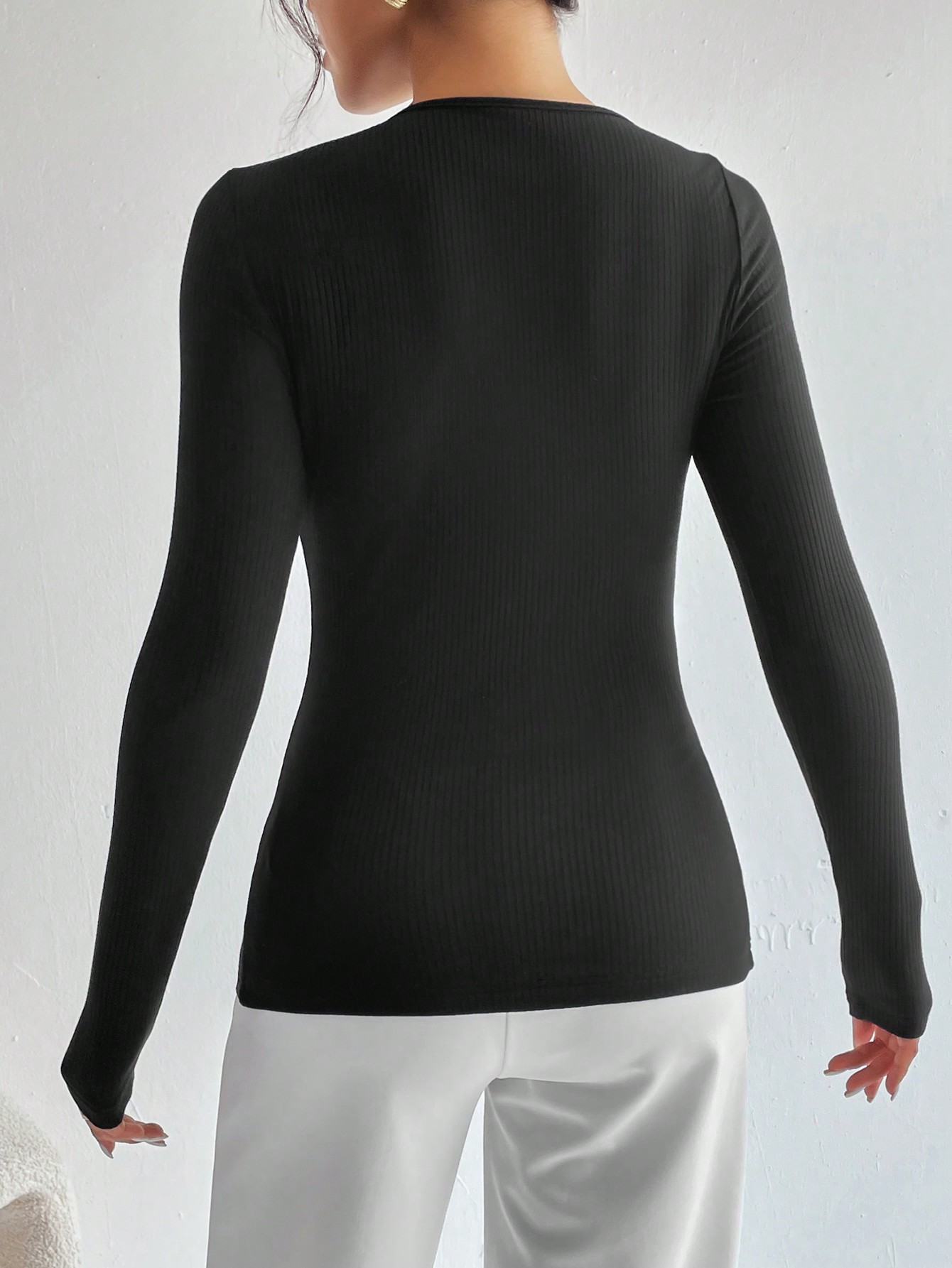 SHEIN Privé Asymmetrical Neck Cut Out Ribbed Knit Tee - Image 2