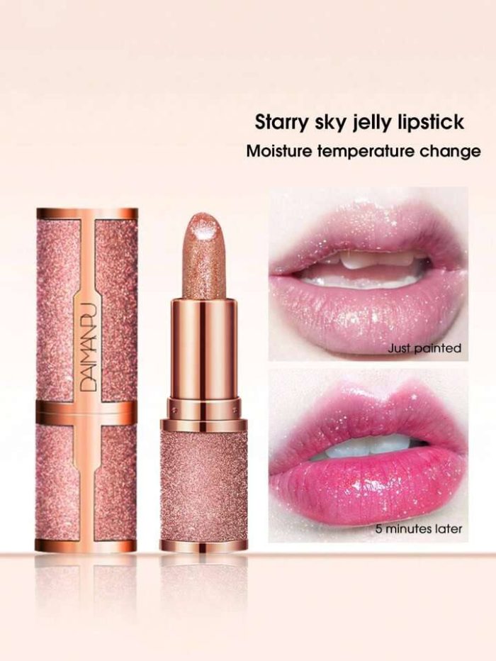 Starry Sky Jelly Lipstick, Long-Lasting Wear Temperature Change Lip Gloss Rusty Rose