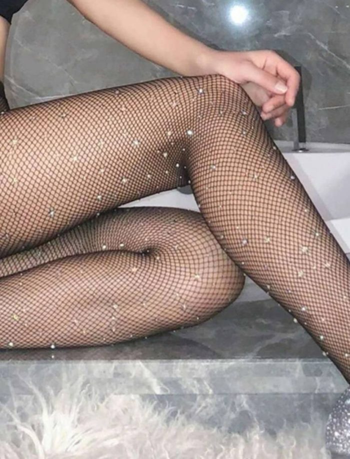 1pair Rhinestone Fishnet Thigh High Stockings For Women (Excluding Underwear) - Image 4