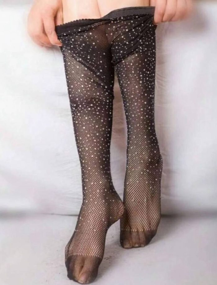 1pair Rhinestone Fishnet Thigh High Stockings For Women (Excluding Underwear) - Image 3