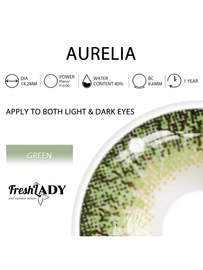 Chrismas Freshlady Aurelia 14.2mm Colored Contact Lenses 1 Year Disposable Green - Image 2
