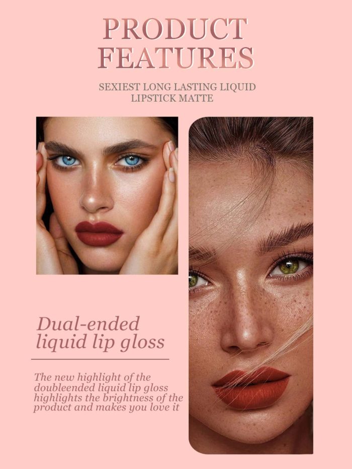 Creative Dual-ended Matte Shimmer Lip Gloss Lip Paint Non-stick Cup Long-lasting Liquid Lipstick 03 Festival Week - Image 4