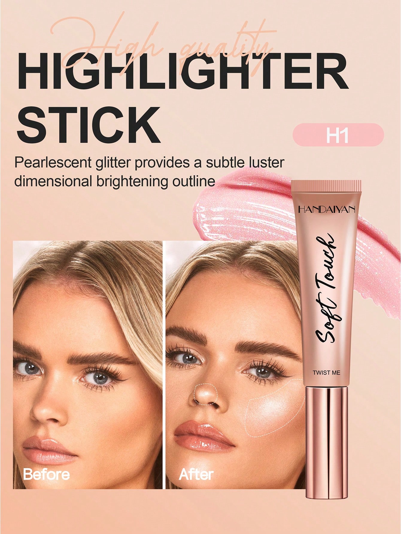 Liquid Blush,1Pc Smudge Proof Multi-Function Blush Stick Facial Cheek Blusher Contour Blush 02 Coral - Image 4