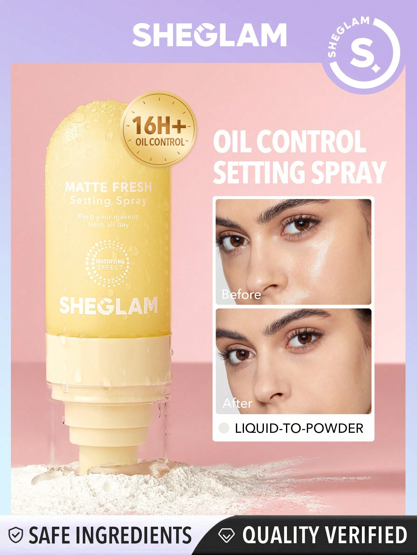 SHEGLAM Matte Fresh Setting Spray Ultra Matte Liquid-To-Powder Long Lasting Makeup Locking Spray Oil-Control