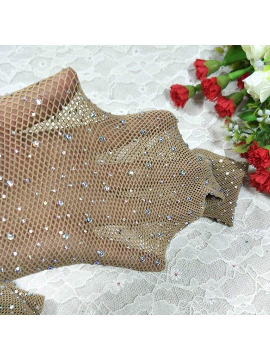 1pair Rhinestone Nude Fishnet Elastic Stockings Tights Pantyhose - Image 5