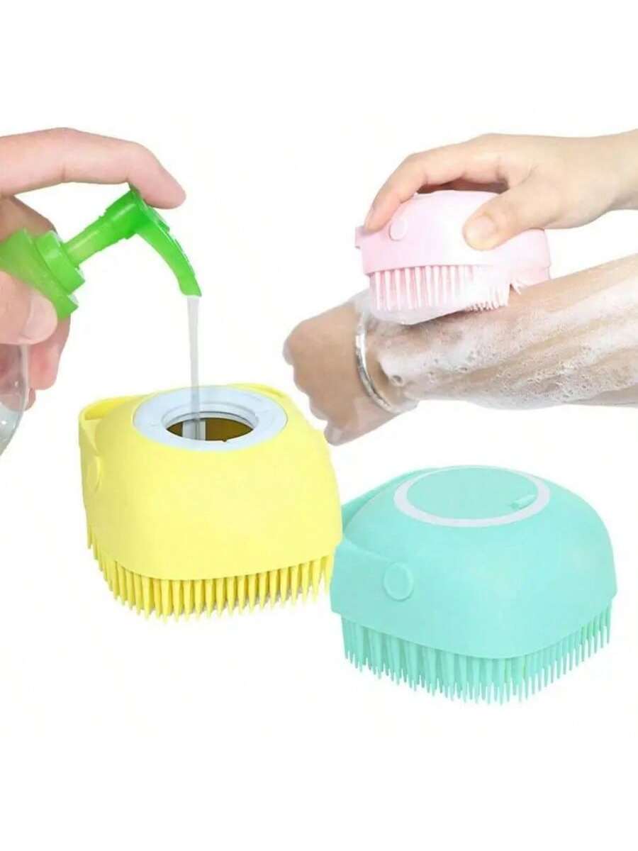 1pc Silicone Body Shower Wash Massage Brush With Shampoo Soap Gel Dispenser