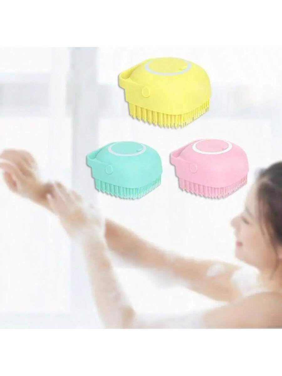 1pc Silicone Body Shower Wash Massage Brush With Shampoo Soap Gel Dispenser - Image 3