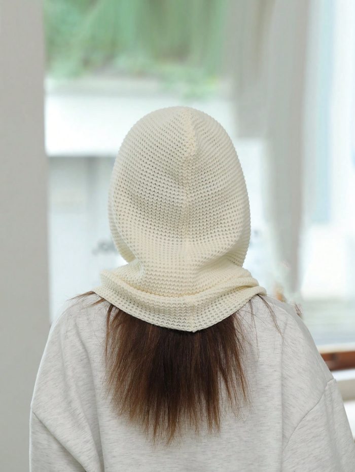 1pc Women's Winter Warm Scarf & Knitted Hat Set With Earflaps White - Image 3