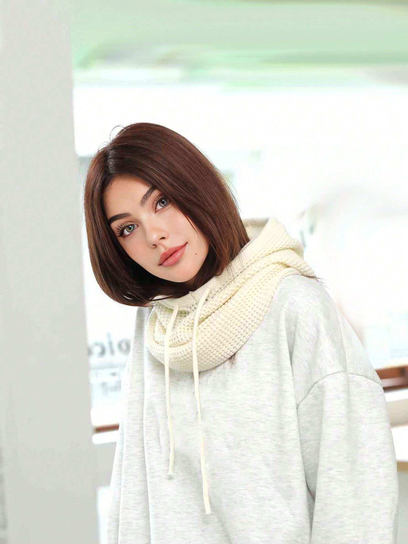 1pc Women's Winter Warm Scarf & Knitted Hat Set With Earflaps White - Image 5