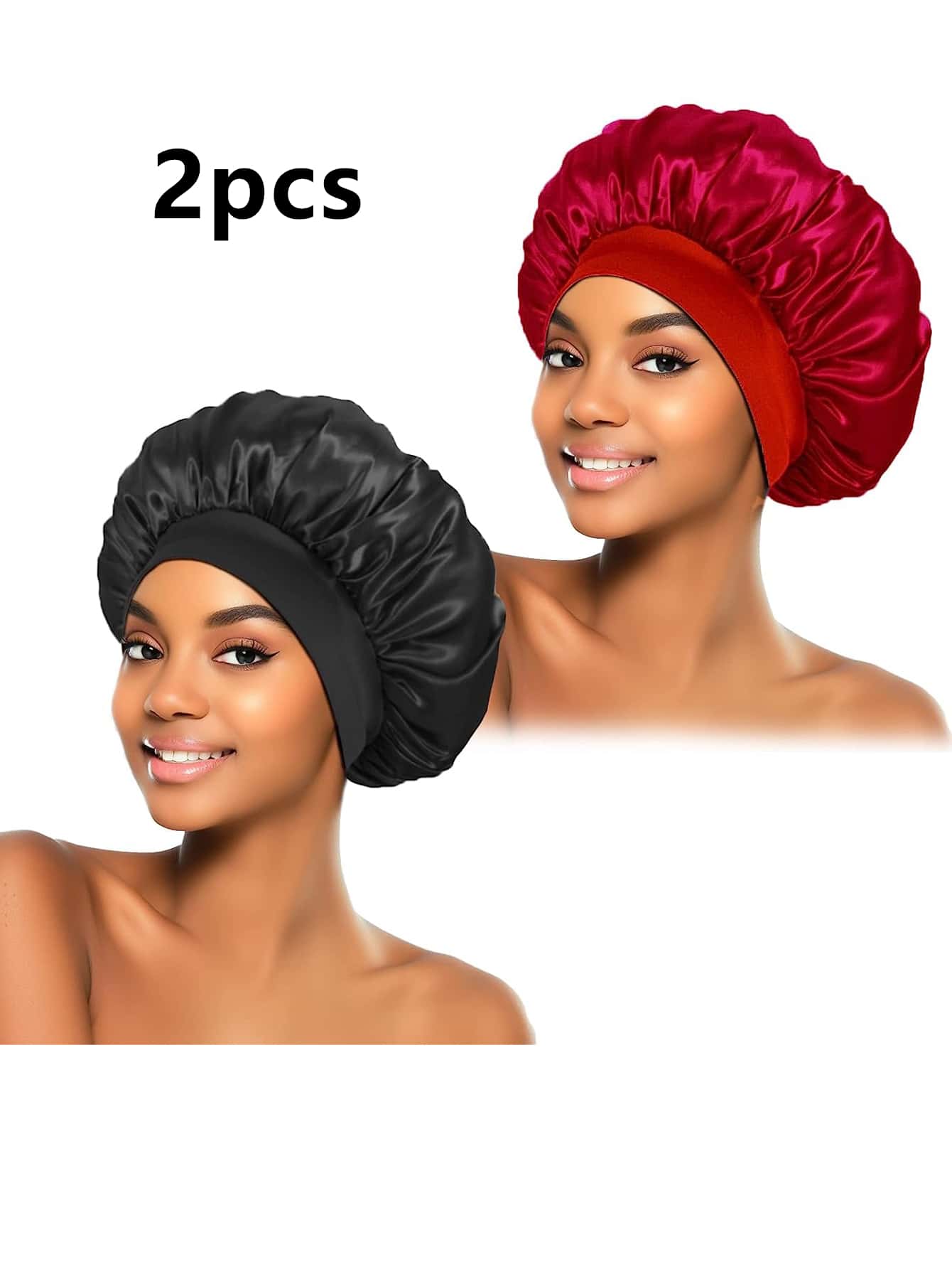 2Pcs Silk Bonnet for Sleeping, Satin Hair Bonnets, Soft Elastic Band Silk Sleep Cap, Silk Hair Wrap for Curly Hair