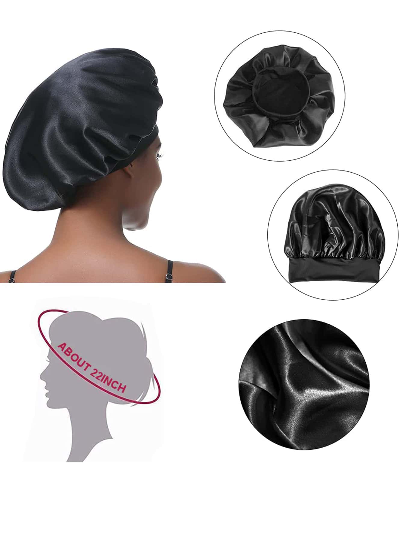 2Pcs Silk Bonnet for Sleeping, Satin Hair Bonnets, Soft Elastic Band Silk Sleep Cap, Silk Hair Wrap for Curly Hair - Image 5