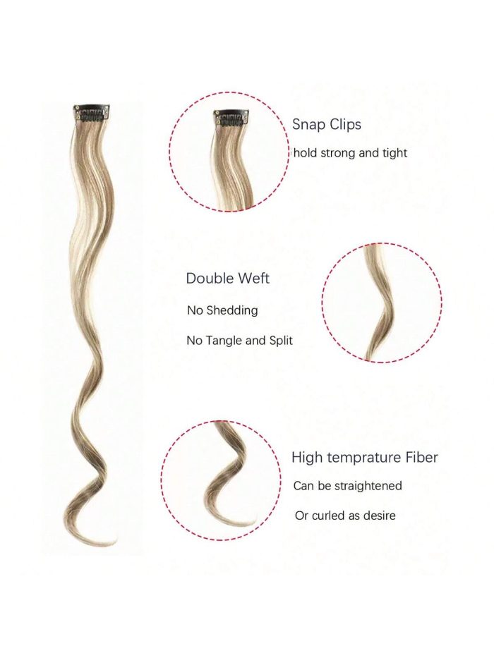 5 Pcs Colored Hair Extensions Party Highlights, Curly Wavy Hairpiece Clip in Synthetic Streak for Kids Girls Women 17 inch - Image 2
