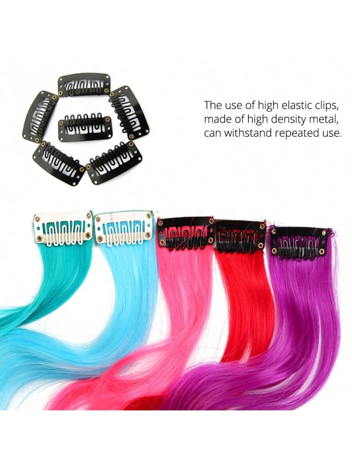 5 Pcs Colored Hair Extensions Party Highlights, Curly Wavy Hairpiece Clip in Synthetic Streak for Kids Girls Women 17 inch - Image 4