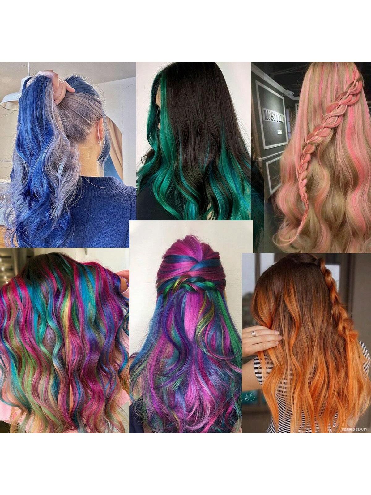 5 Pcs Colored Hair Extensions Party Highlights, Curly Wavy Hairpiece Clip in Synthetic Streak for Kids Girls Women 17 inch - Image 6